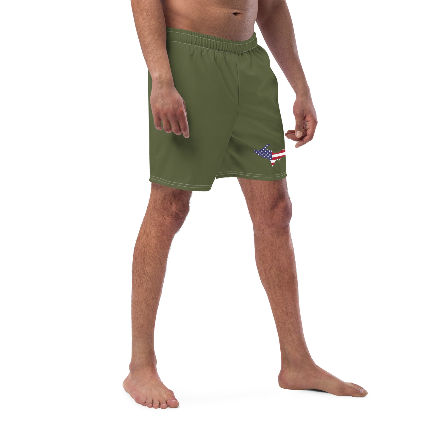 Michigan Upper Peninsula Men's Swim Trunks (w/ UP USA Flag ) | Army Green