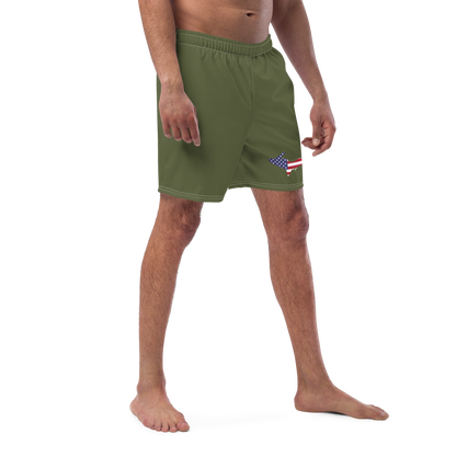 Michigan Upper Peninsula Men's Swim Trunks (w/ UP USA Flag ) | Army Green