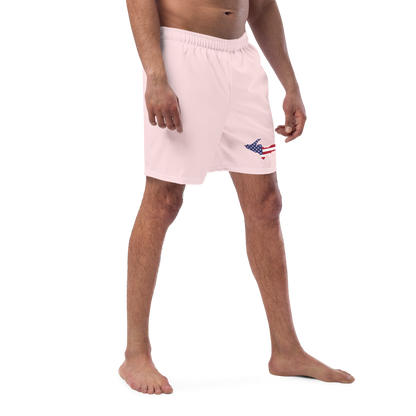 Michigan Upper Peninsula Men's Swim Trunks (w/ UP USA Flag ) | Pale Pink