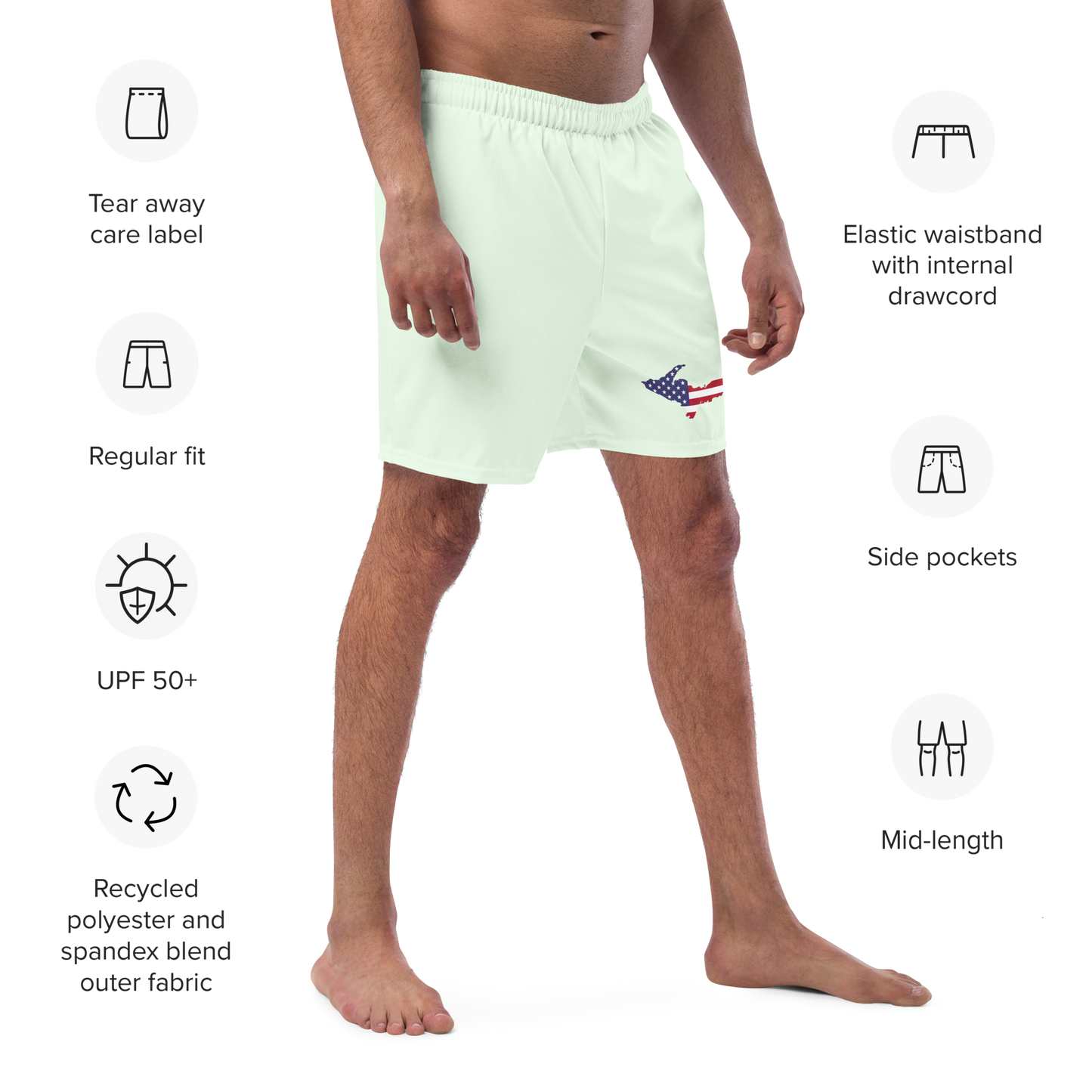 Michigan Upper Peninsula Men's Swim Trunks (w/ UP USA Flag ) | Dew Green