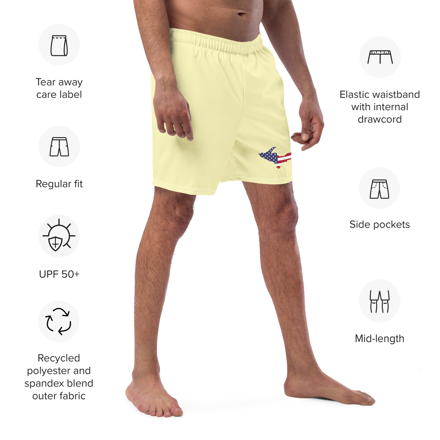 Michigan Upper Peninsula Men's Swim Trunks (w/ UP USA Flag ) | Canary Yellow