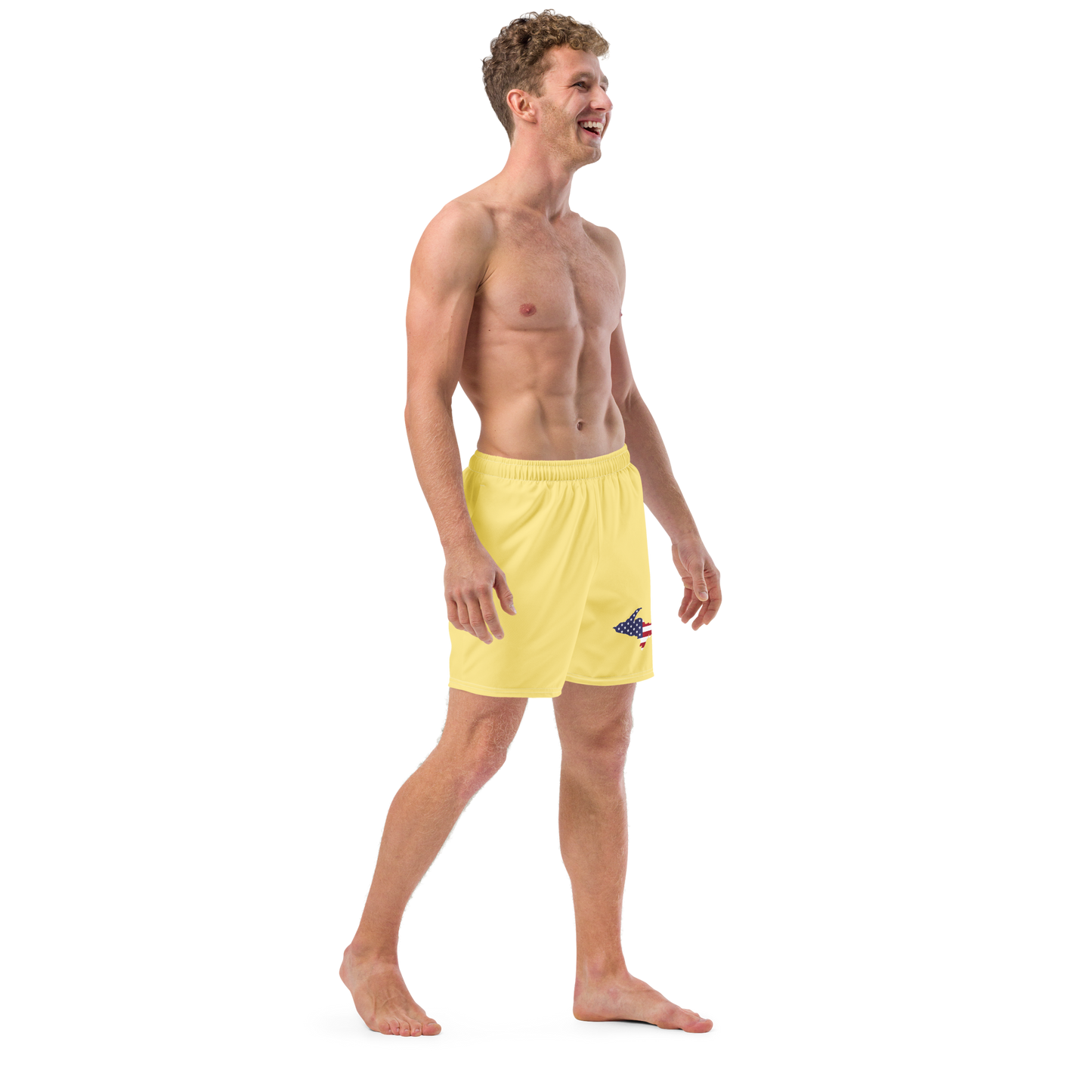 Michigan Upper Peninsula Men's Swim Trunks (w/ UP USA Flag ) | Cherry Yellow