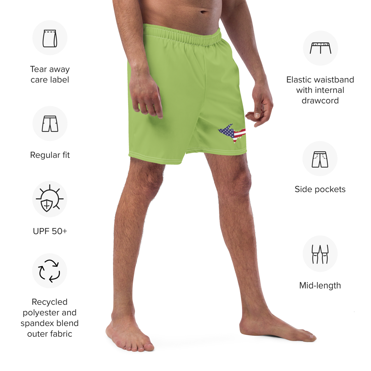 Michigan Upper Peninsula Men's Swim Trunks (w/ UP USA Flag ) | Gooseberry Green