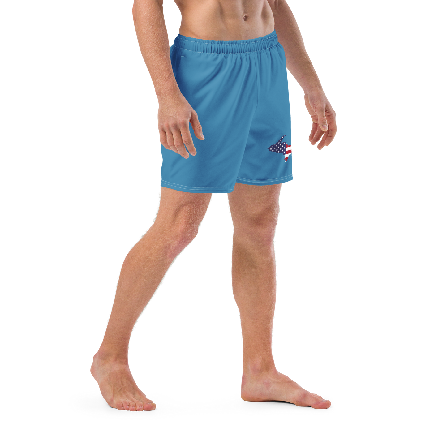 Michigan Upper Peninsula Men's Swim Trunks (w/ UP USA Flag ) | Lake Michigan Blue