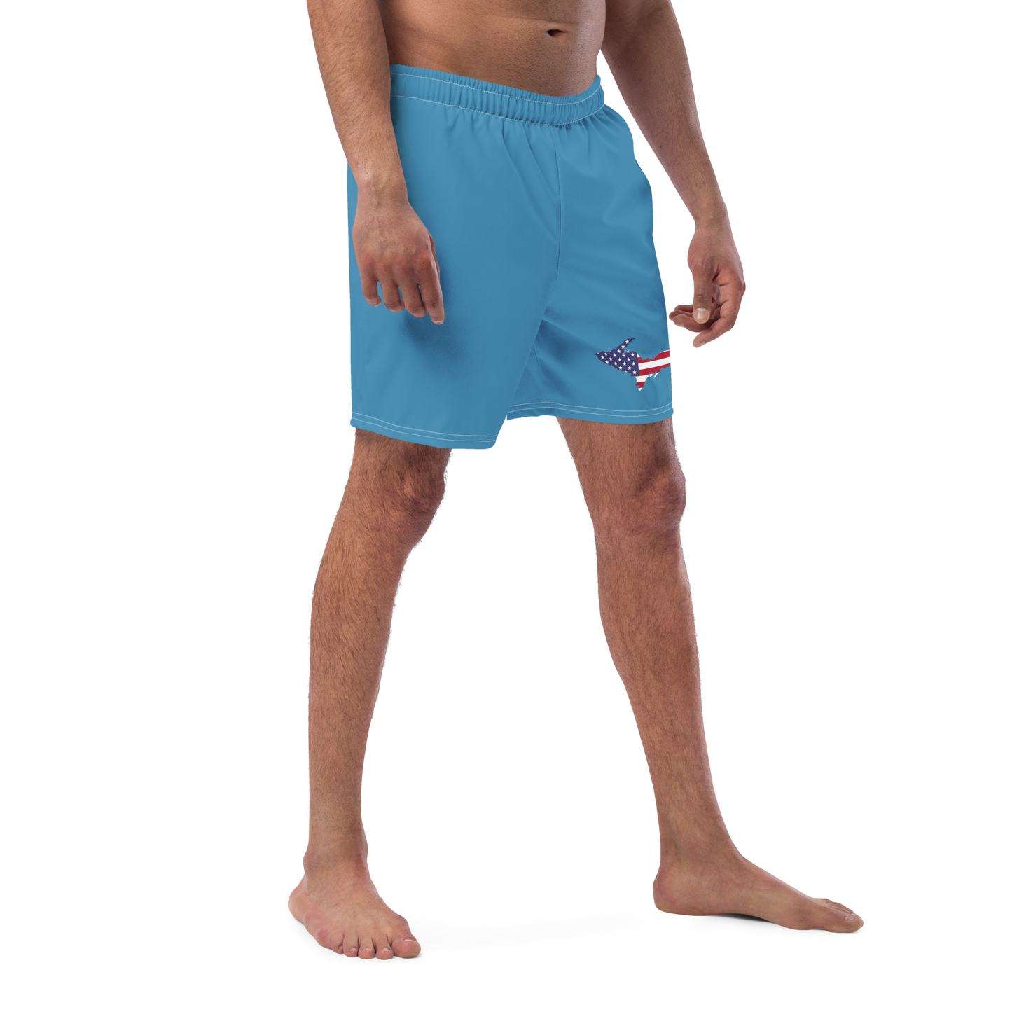 Michigan Upper Peninsula Men's Swim Trunks (w/ UP USA Flag ) | Lake Michigan Blue