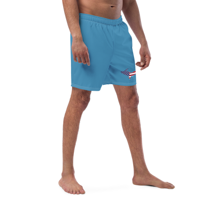 Michigan Upper Peninsula Men's Swim Trunks (w/ UP USA Flag ) | Lake Michigan Blue