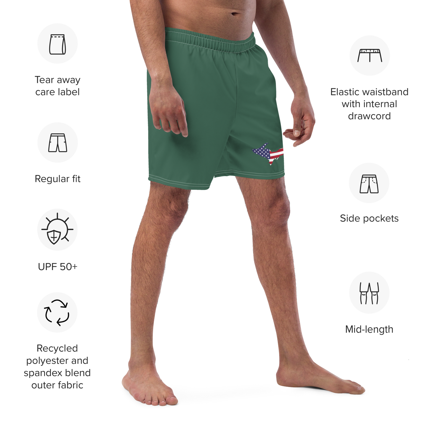 Michigan Upper Peninsula Men's Swim Trunks (w/ UP USA Flag ) | Ginger Ale Green