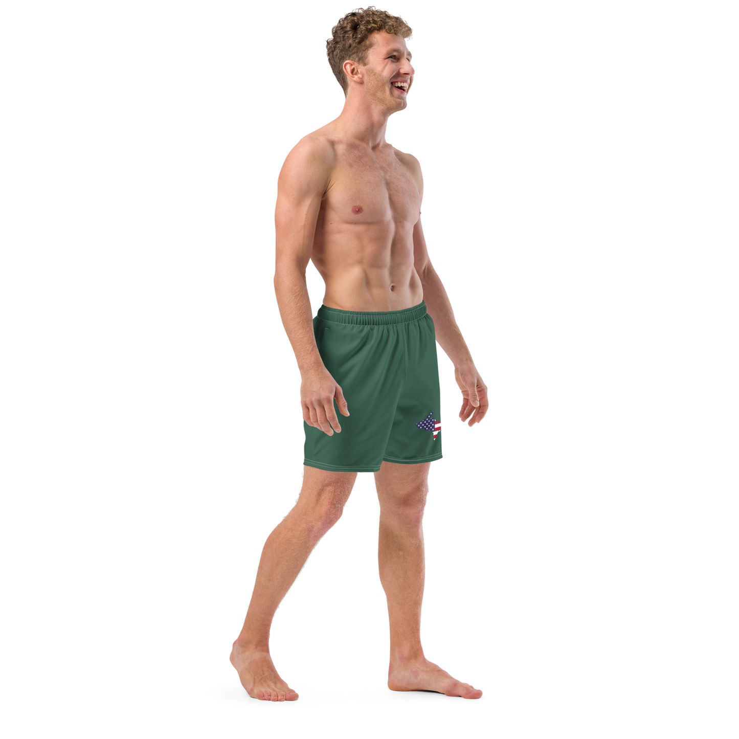 Michigan Upper Peninsula Men's Swim Trunks (w/ UP USA Flag ) | Ginger Ale Green