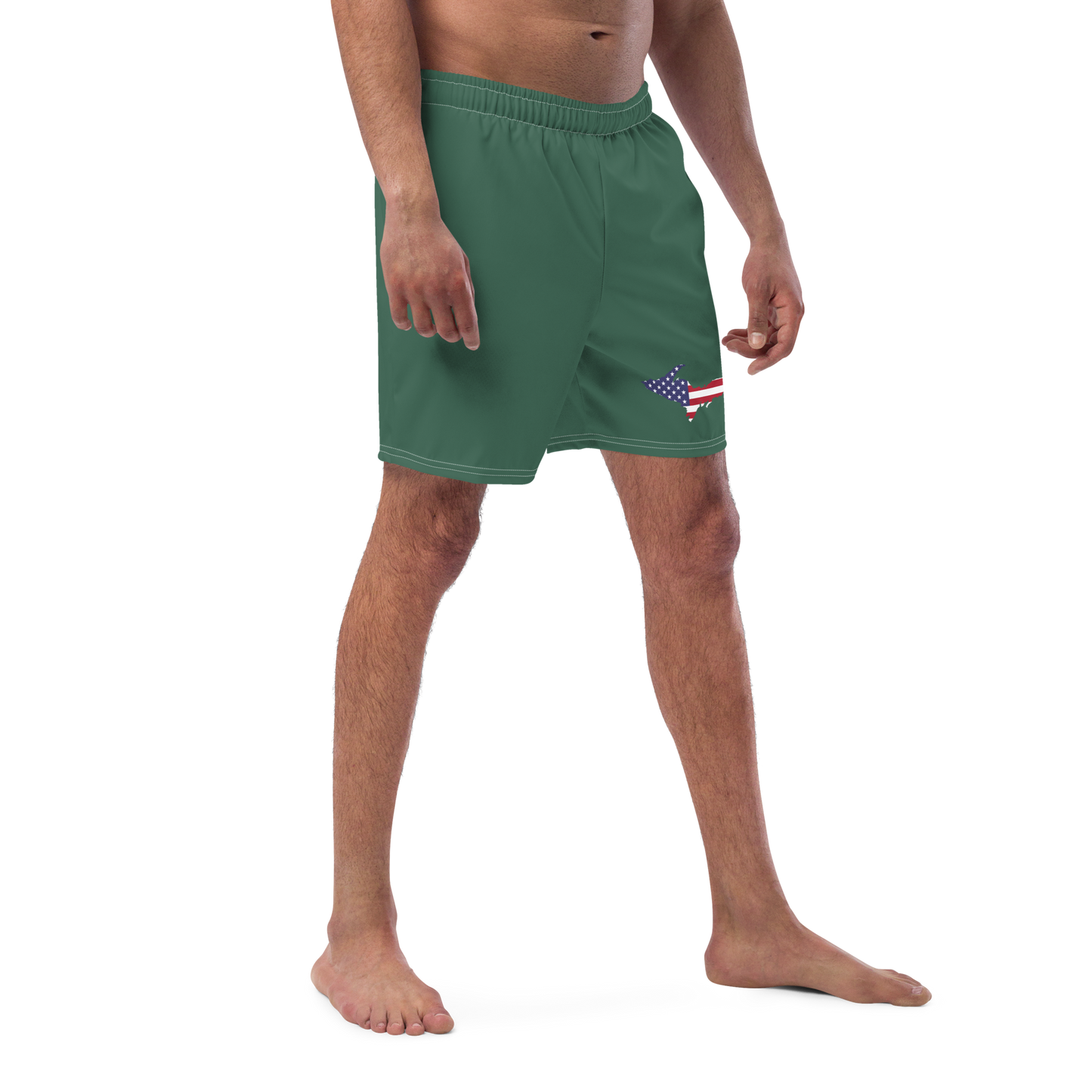 Michigan Upper Peninsula Men's Swim Trunks (w/ UP USA Flag ) | Ginger Ale Green