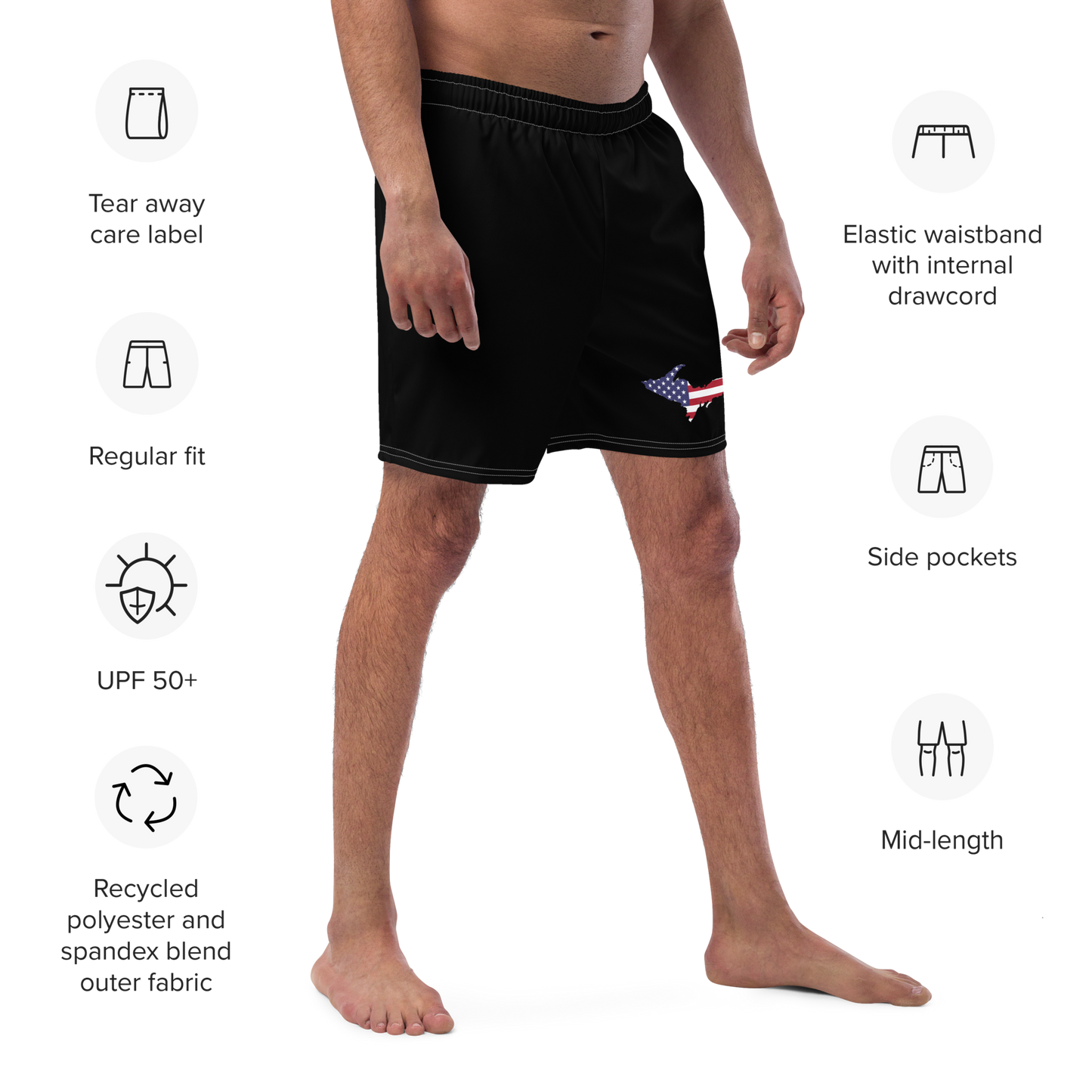 Michigan Upper Peninsula Men's Swim Trunks (w/ UP USA Flag ) | Black