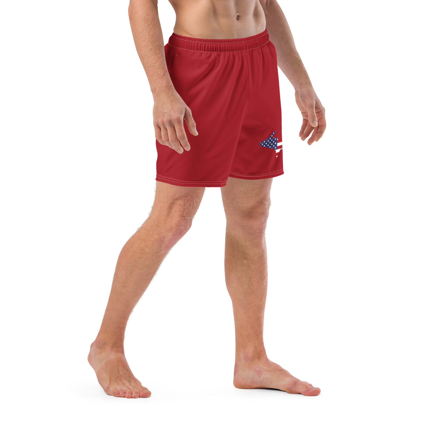 Michigan Upper Peninsula Men's Swim Trunks (w/ UP USA Flag ) | Thimbleberry Red