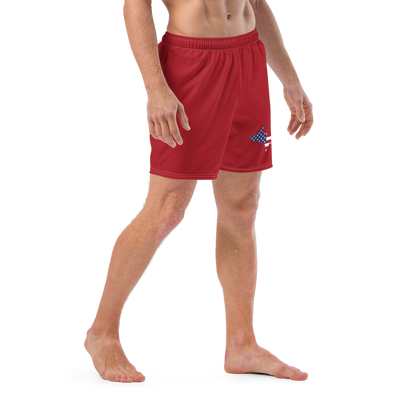 Michigan Upper Peninsula Men's Swim Trunks (w/ UP USA Flag ) | Thimbleberry Red