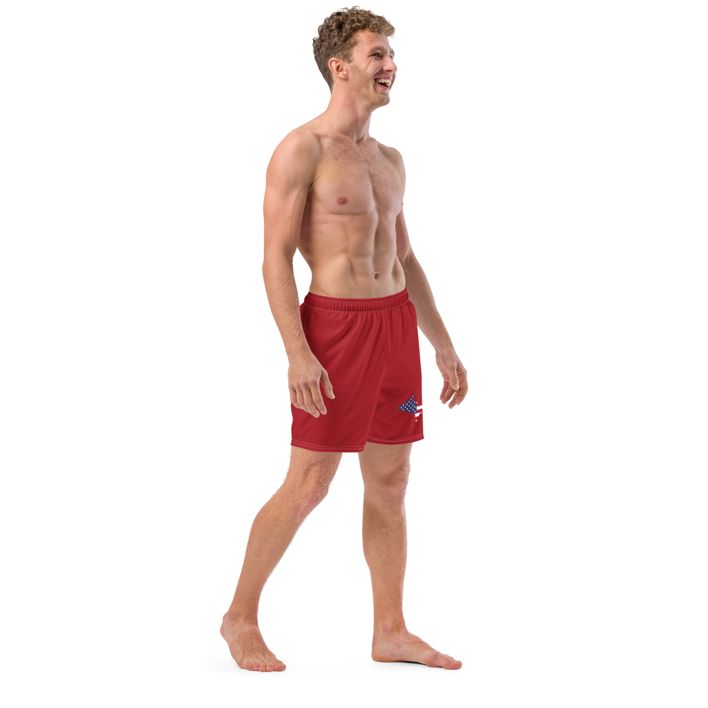 Michigan Upper Peninsula Men's Swim Trunks (w/ UP USA Flag ) | Thimbleberry Red