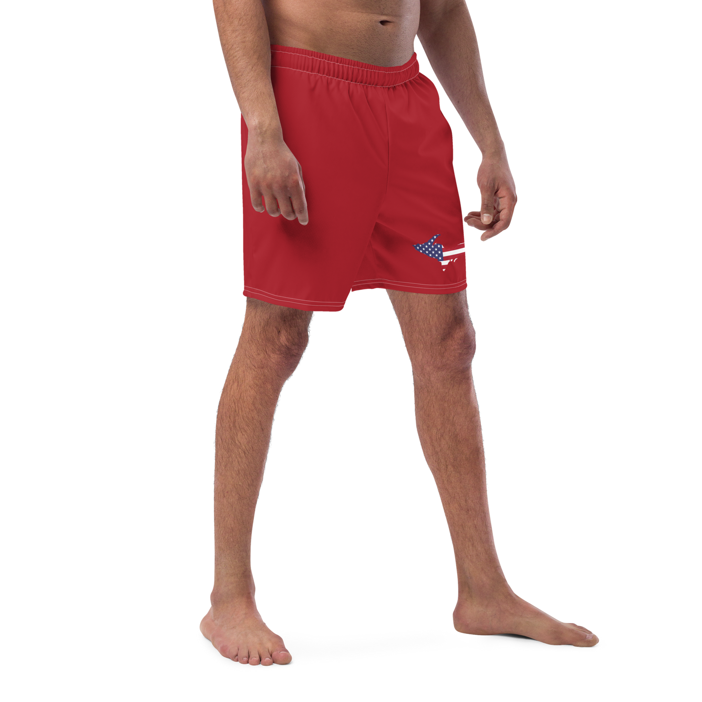 Michigan Upper Peninsula Men's Swim Trunks (w/ UP USA Flag ) | Thimbleberry Red