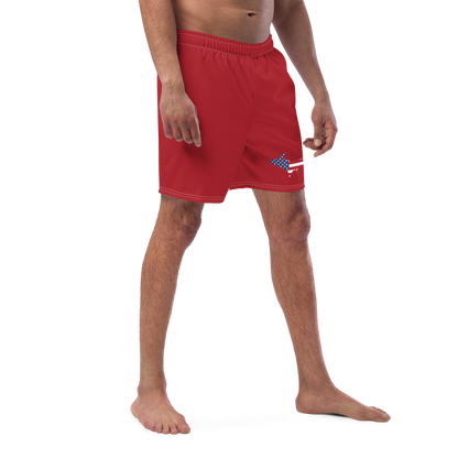 Michigan Upper Peninsula Men's Swim Trunks (w/ UP USA Flag ) | Thimbleberry Red