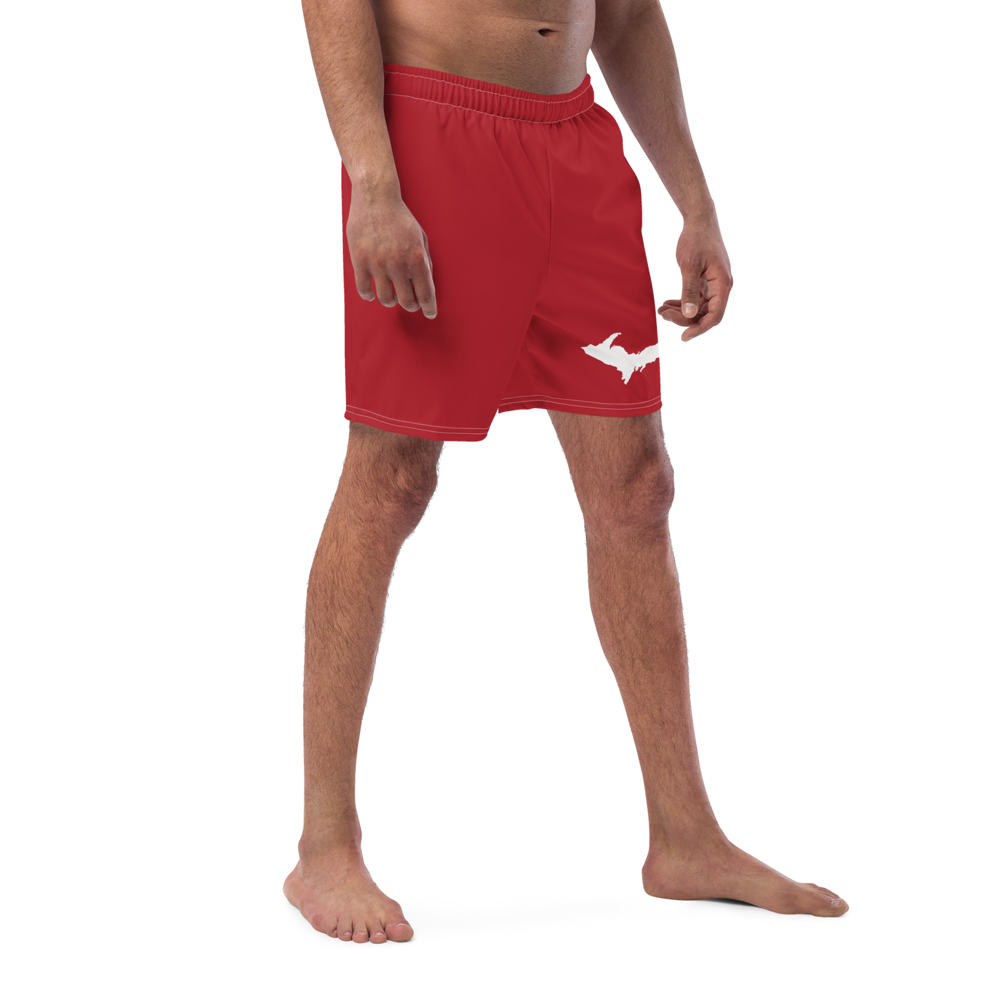 Michigan Upper Peninsula Men's Swim Trunks (w/ UP Outline) | Thimbleberry Red