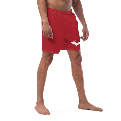 Michigan Upper Peninsula Men's Swim Trunks (w/ UP Outline) | Thimbleberry Red