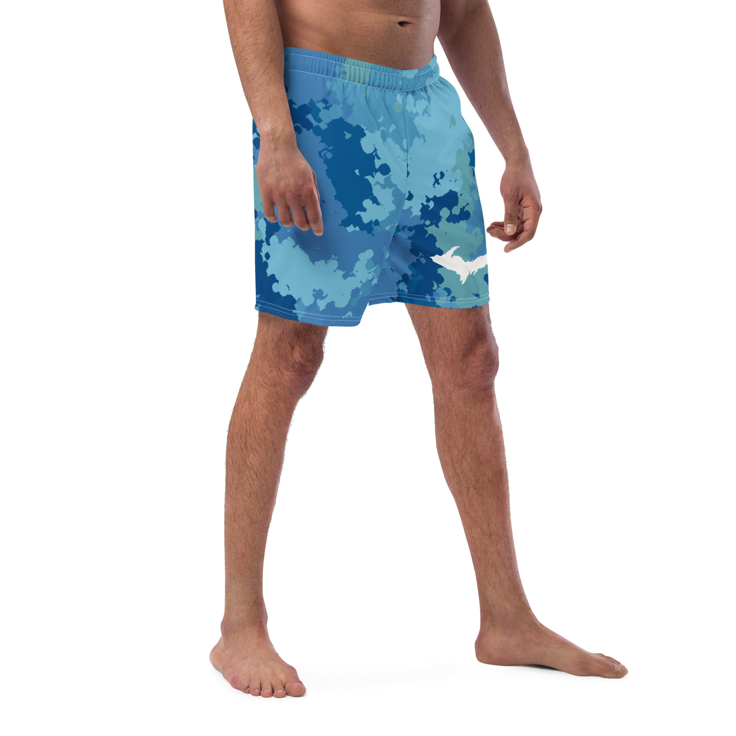 Michigan Upper Peninsula Men's Swim Trunks (w/ UP Outline) | Great Lakes Camo