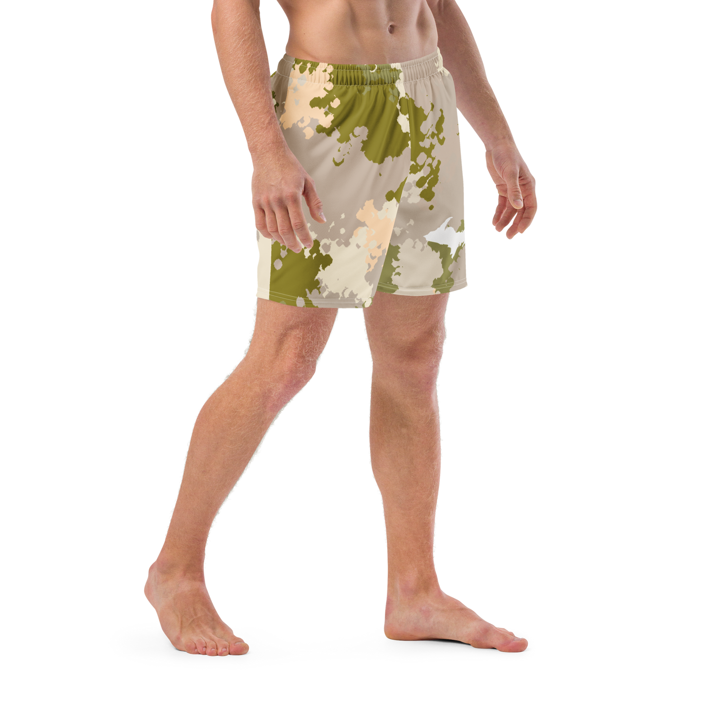 Michigan Upper Peninsula Men's Swim Trunks (w/ UP Outline) | Rosy Mound Camo