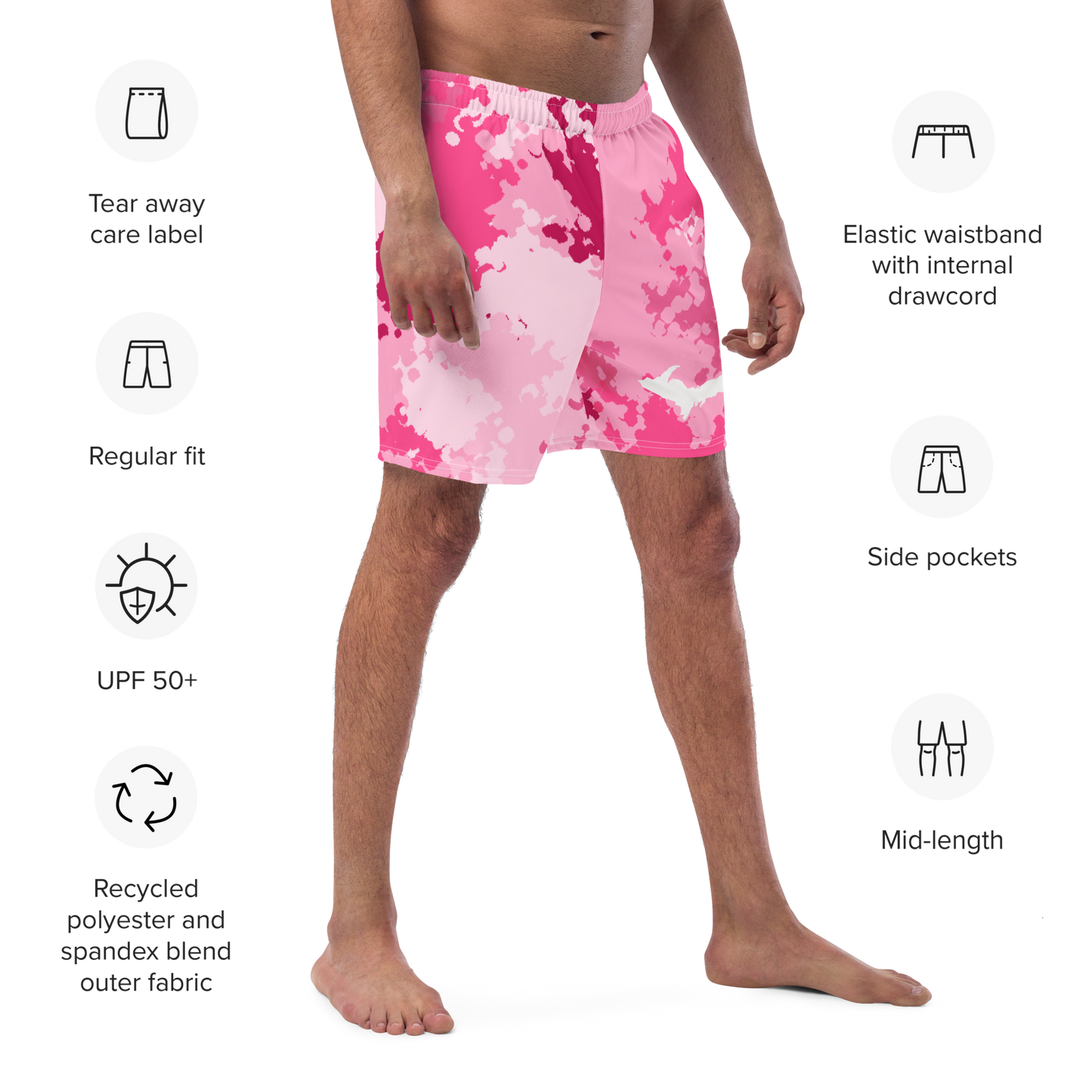 Michigan Upper Peninsula Men's Swim Trunks (w/ UP Outline) | Pink Camo