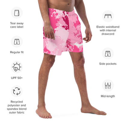 Michigan Upper Peninsula Men's Swim Trunks (w/ UP Outline) | Pink Camo