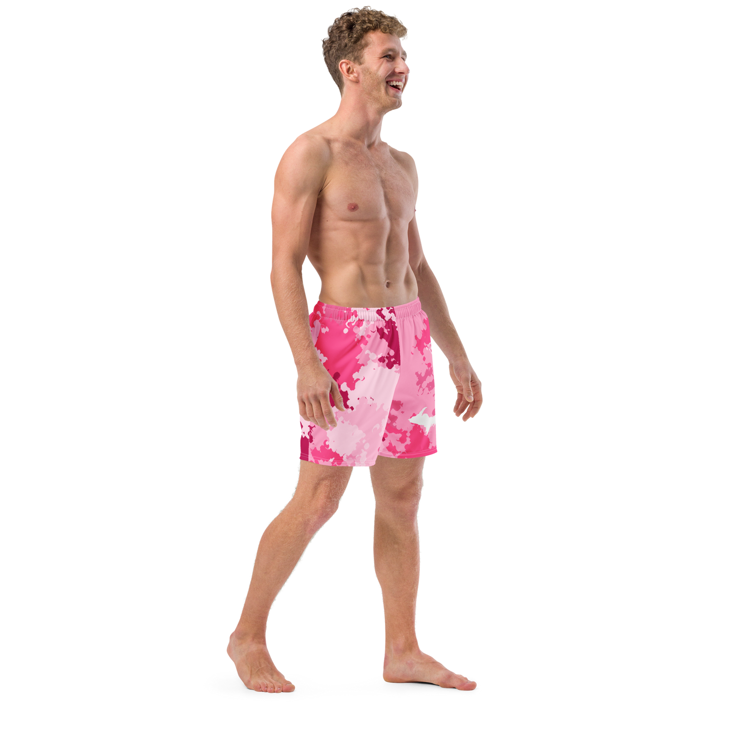 Michigan Upper Peninsula Men's Swim Trunks (w/ UP Outline) | Pink Camo