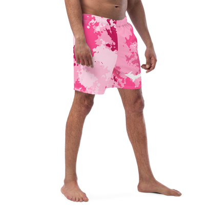 Michigan Upper Peninsula Men's Swim Trunks (w/ UP Outline) | Pink Camo