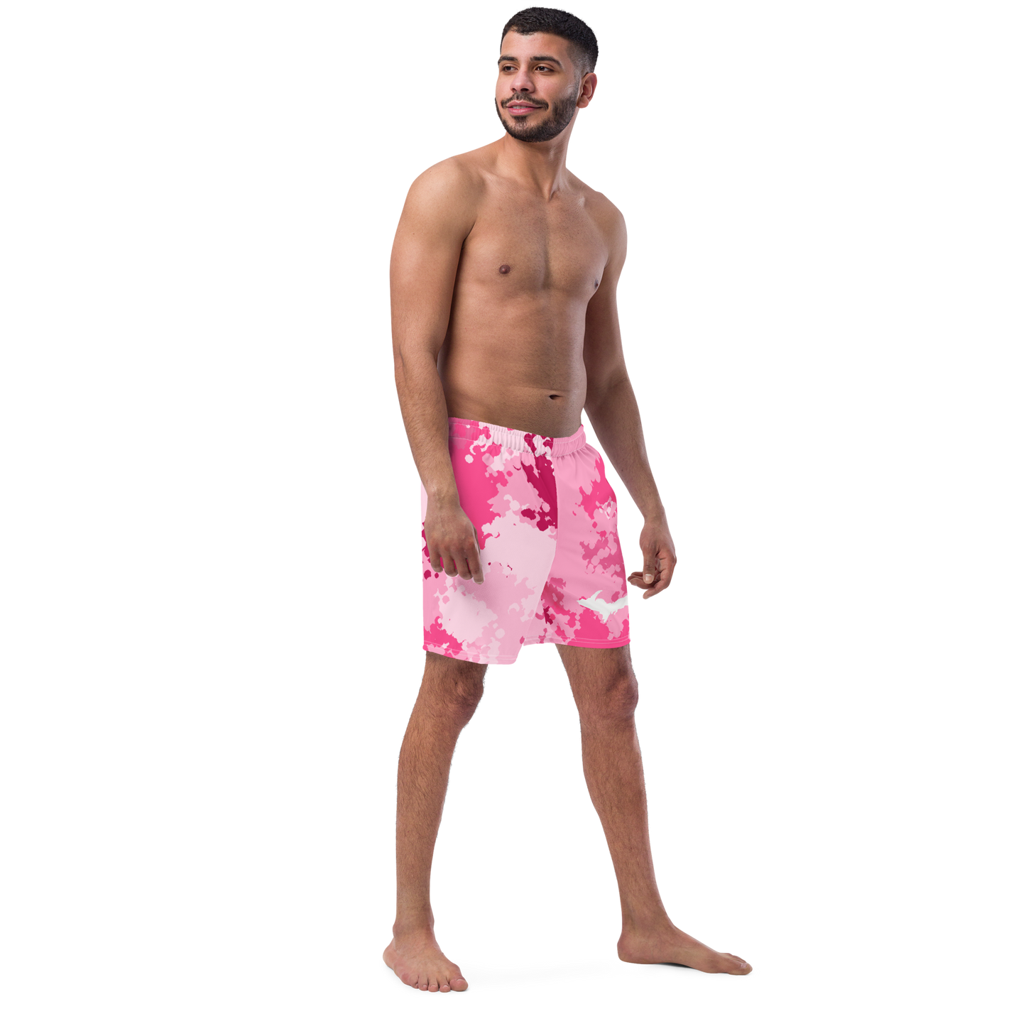 Michigan Upper Peninsula Men's Swim Trunks (w/ UP Outline) | Pink Camo