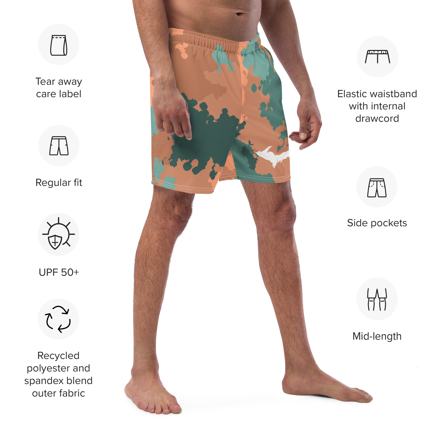 Michigan Upper Peninsula Men's Swim Trunks (w/ UP Outline) | Copper Country Camo