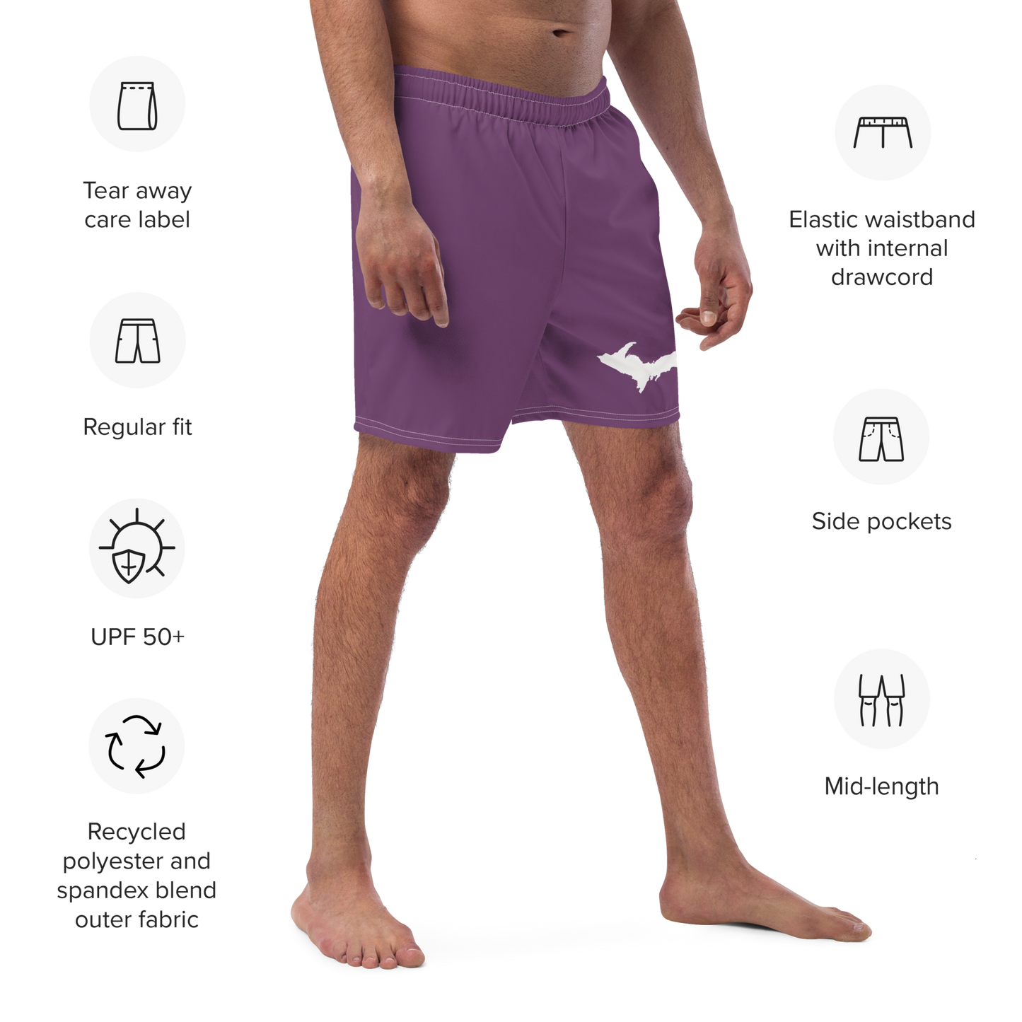 Michigan Upper Peninsula Men's Swim Trunks (w/ UP Outline) | Plum