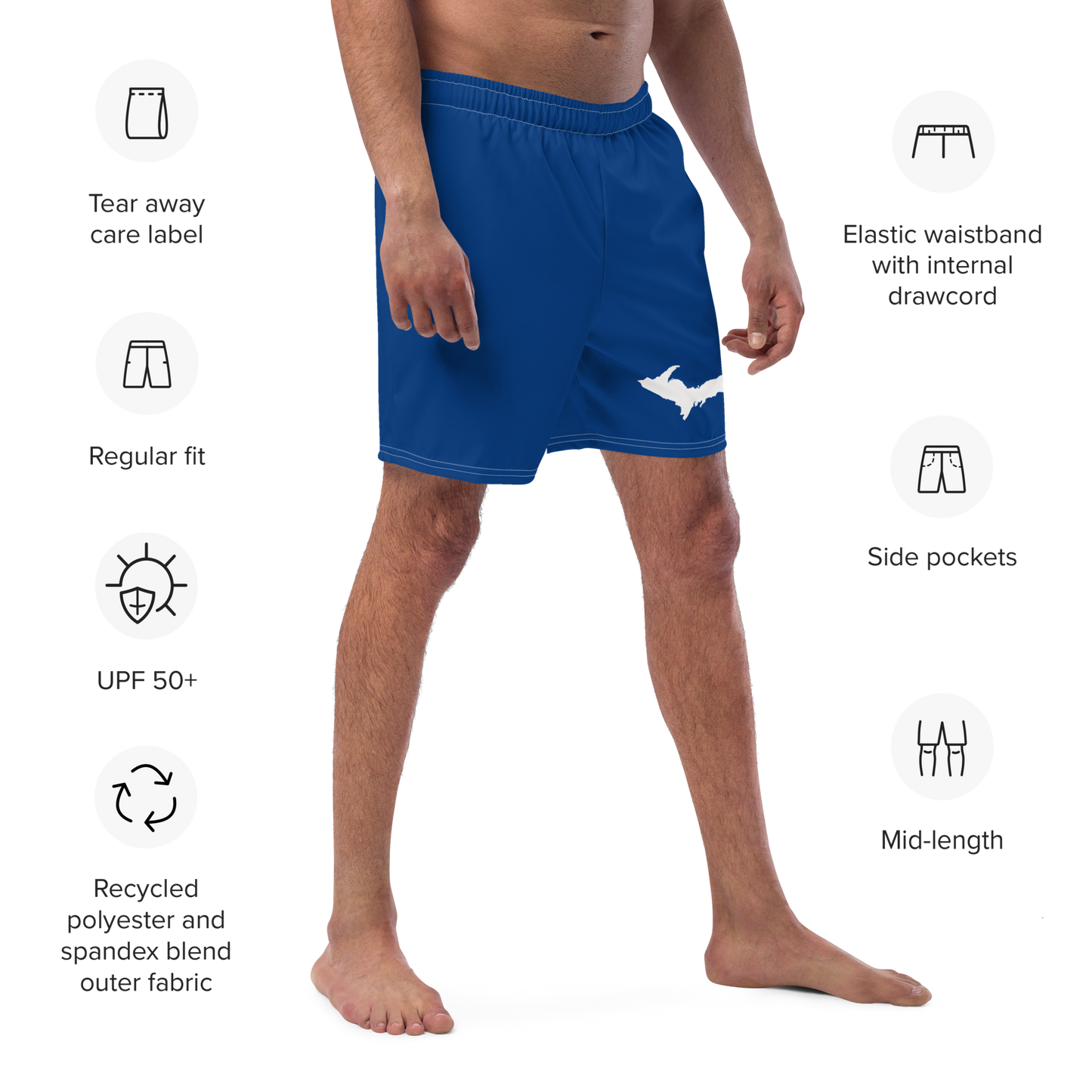 Michigan Upper Peninsula Men's Swim Trunks (w/ UP Outline) | Dearborn Blue