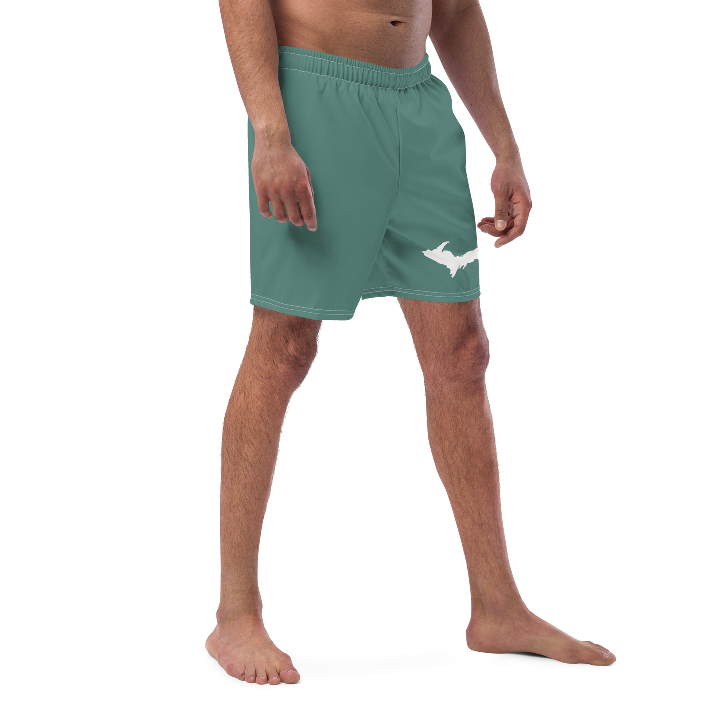 Michigan Upper Peninsula Men's Swim Trunks (w/ UP Outline) | Copper Green