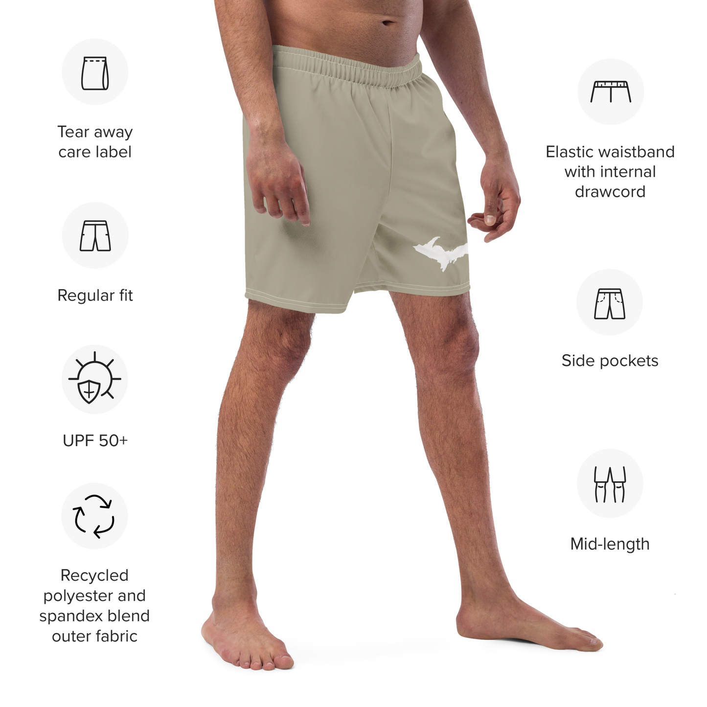 Michigan Upper Peninsula Men's Swim Trunks (w/ UP Outline) | Petoskey Stone Beige