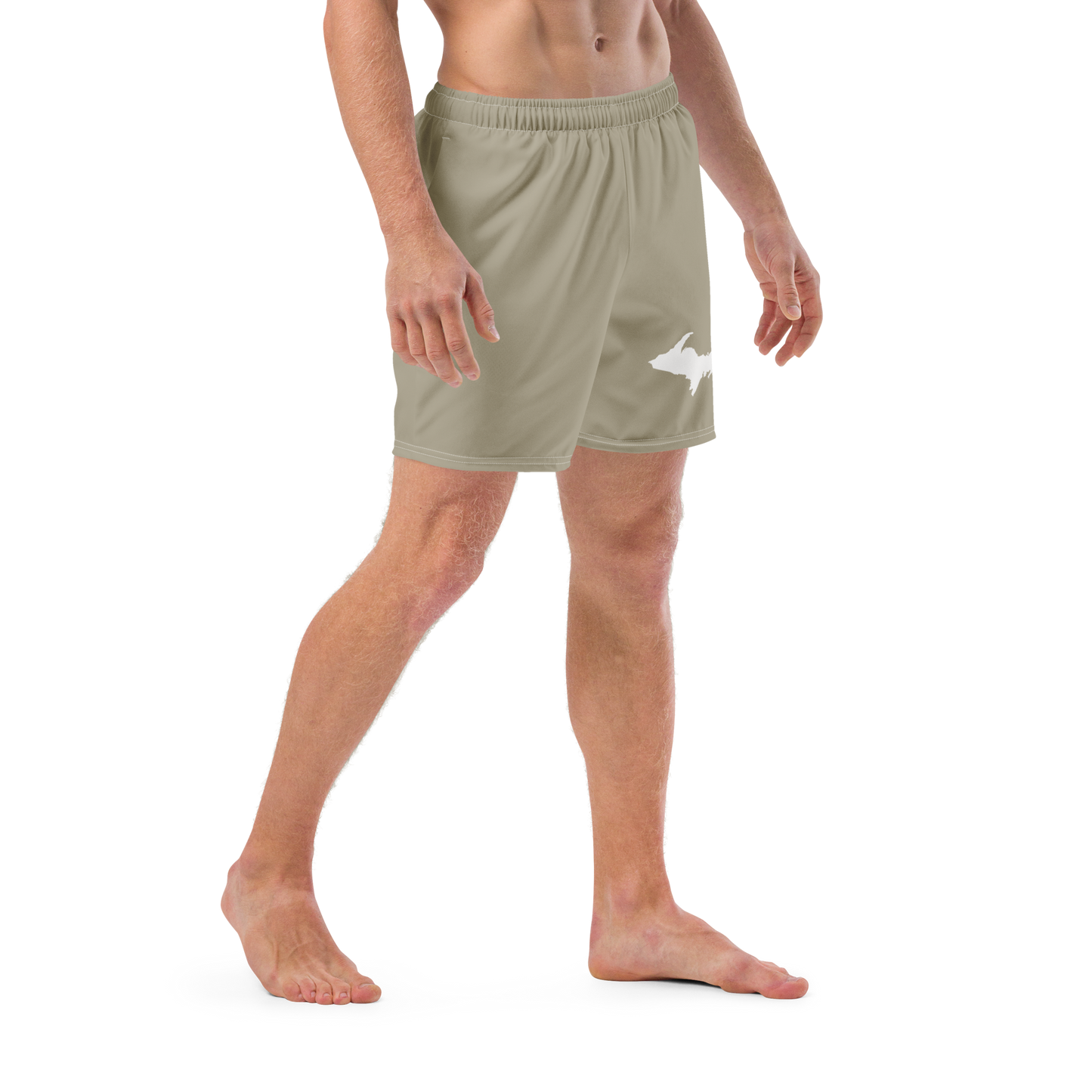 Michigan Upper Peninsula Men's Swim Trunks (w/ UP Outline) | Petoskey Stone Beige