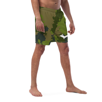 Michigan Upper Peninsula Men's Swim Trunks (w/ UP Outline ) | Woodland Camo