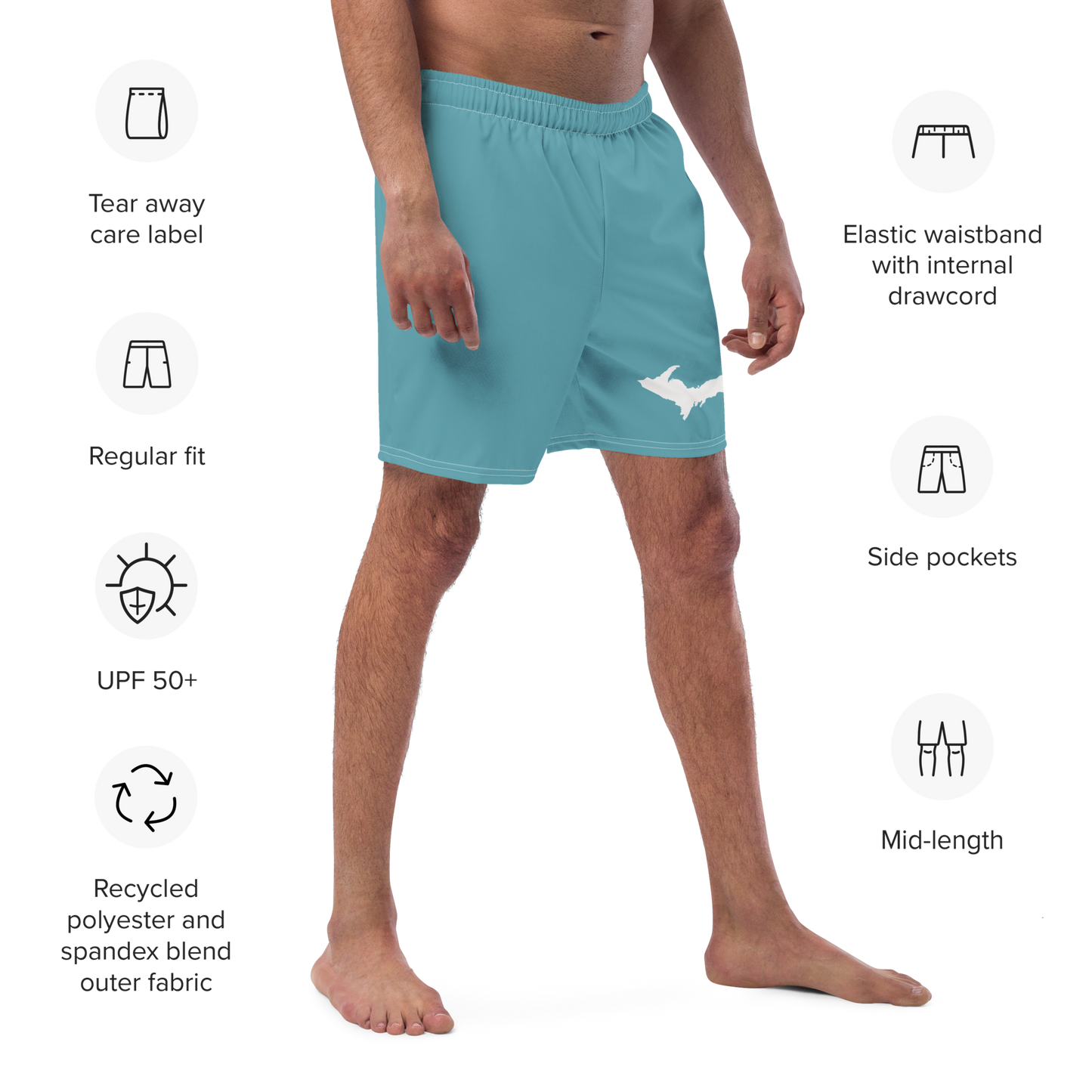 Michigan Upper Peninsula Men's Swim Trunks (w/ UP Outline ) | Lake Huron Blue