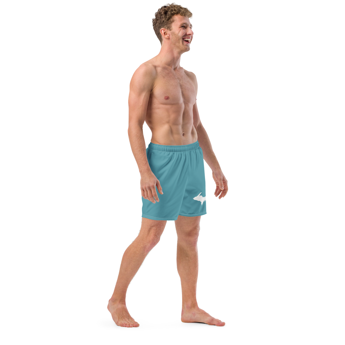 Michigan Upper Peninsula Men's Swim Trunks (w/ UP Outline ) | Lake Huron Blue