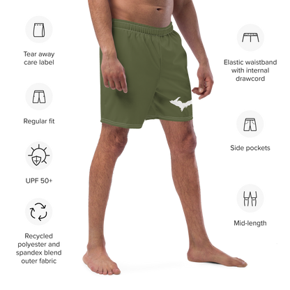 Michigan Upper Peninsula Men's Swim Trunks (w/ UP Outline ) | Army Green