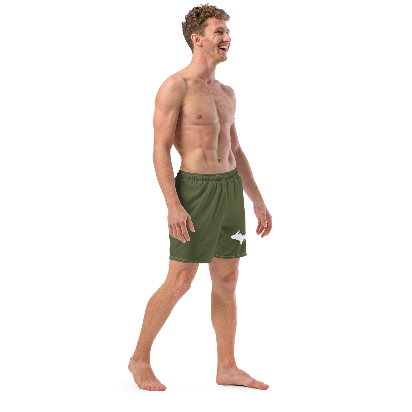 Michigan Upper Peninsula Men's Swim Trunks (w/ UP Outline ) | Army Green