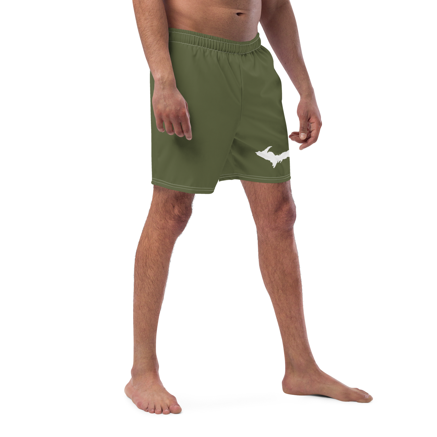 Michigan Upper Peninsula Men's Swim Trunks (w/ UP Outline ) | Army Green