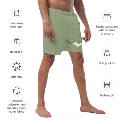 Michigan Upper Peninsula Men's Swim Trunks (w/ UP Outline ) | Beachgrass Green