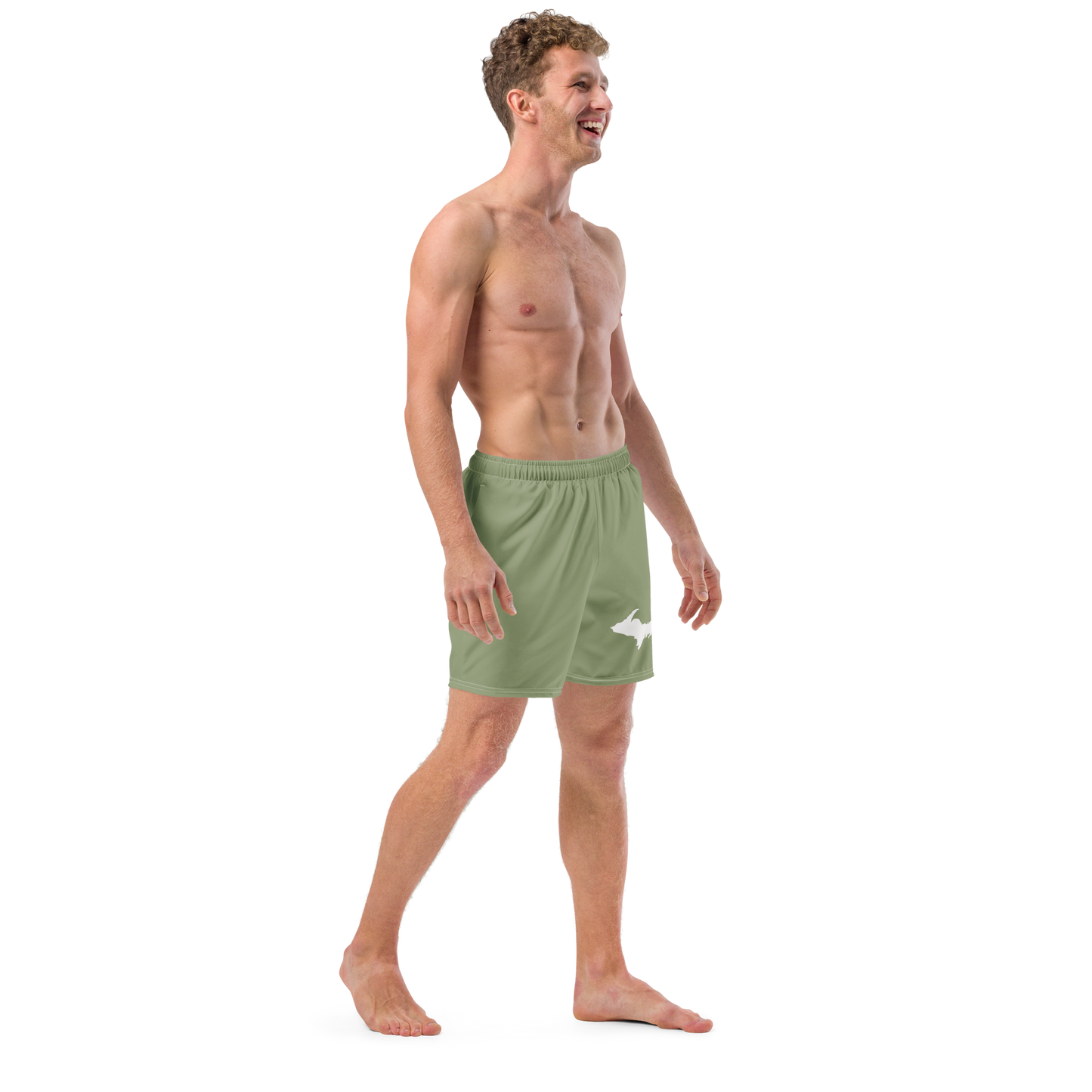 Michigan Upper Peninsula Men's Swim Trunks (w/ UP Outline ) | Beachgrass Green