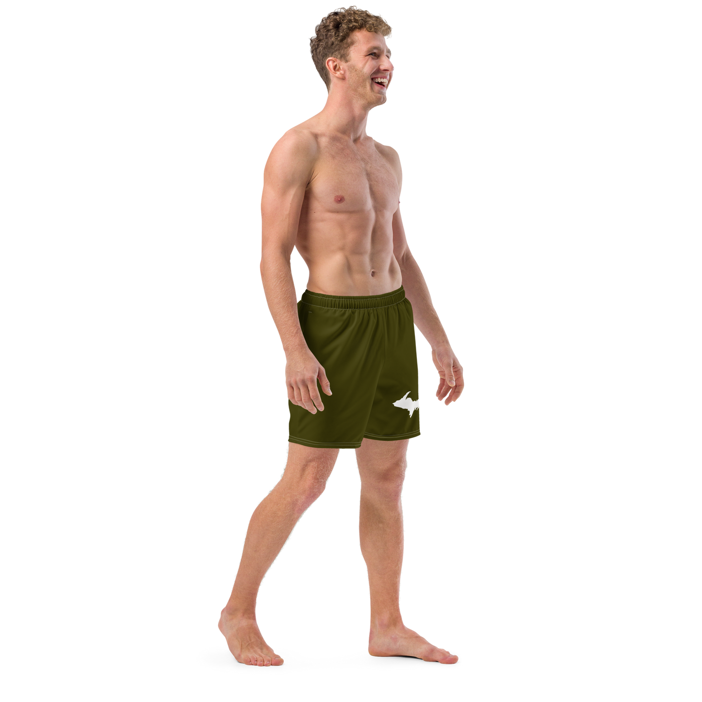 Michigan Upper Peninsula Men's Swim Trunks (w/ UP Outline ) | Military Green