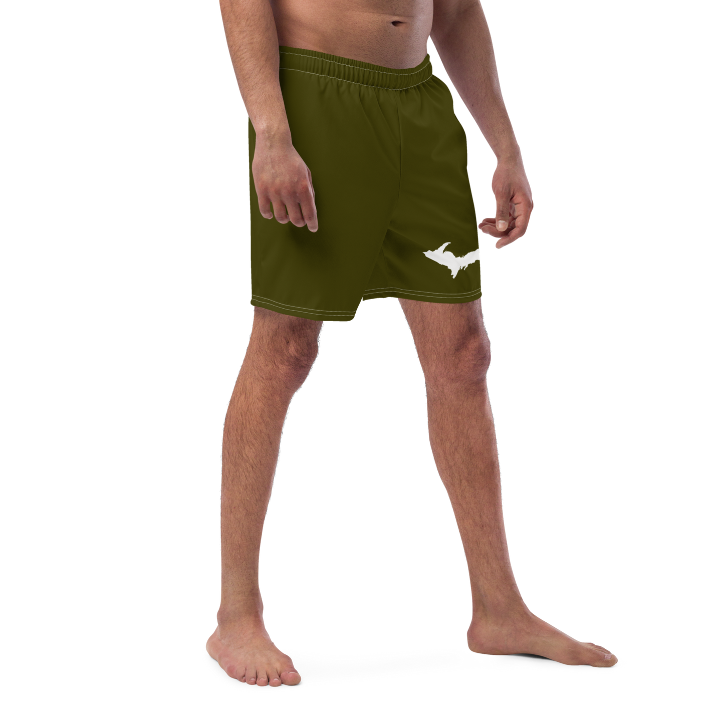 Michigan Upper Peninsula Men's Swim Trunks (w/ UP Outline ) | Military Green