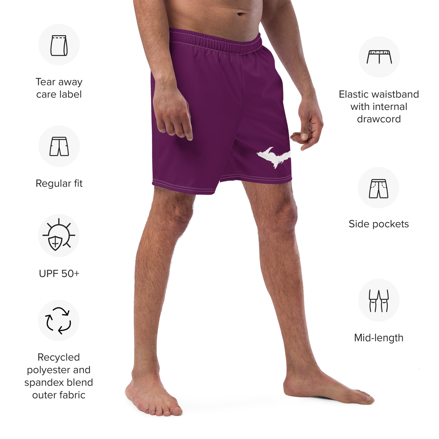 Michigan Upper Peninsula Men's Swim Trunks (w/ UP Outline ) | Tyrian Purple