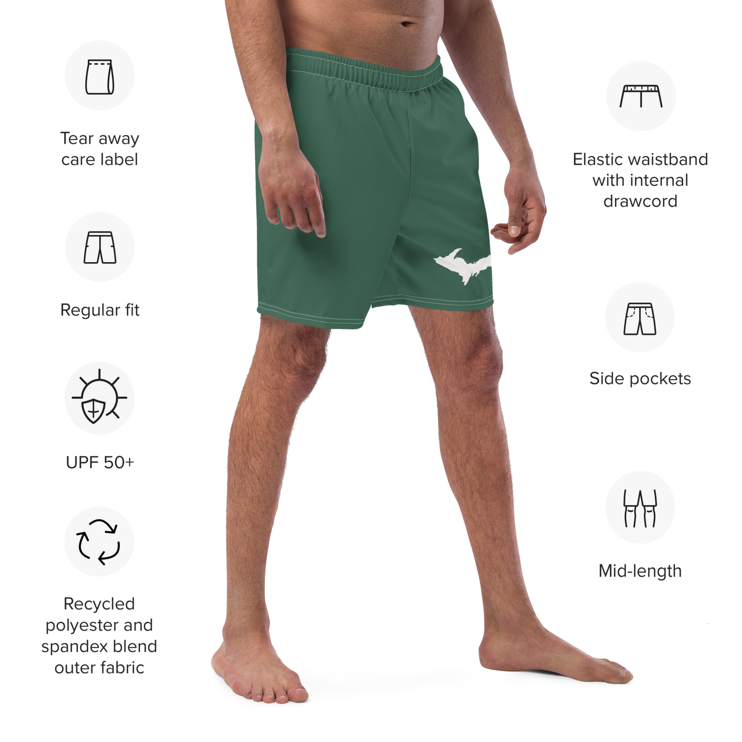 Michigan Upper Peninsula Men's Swim Trunks (w/ UP Outline ) | Ginger Ale Green