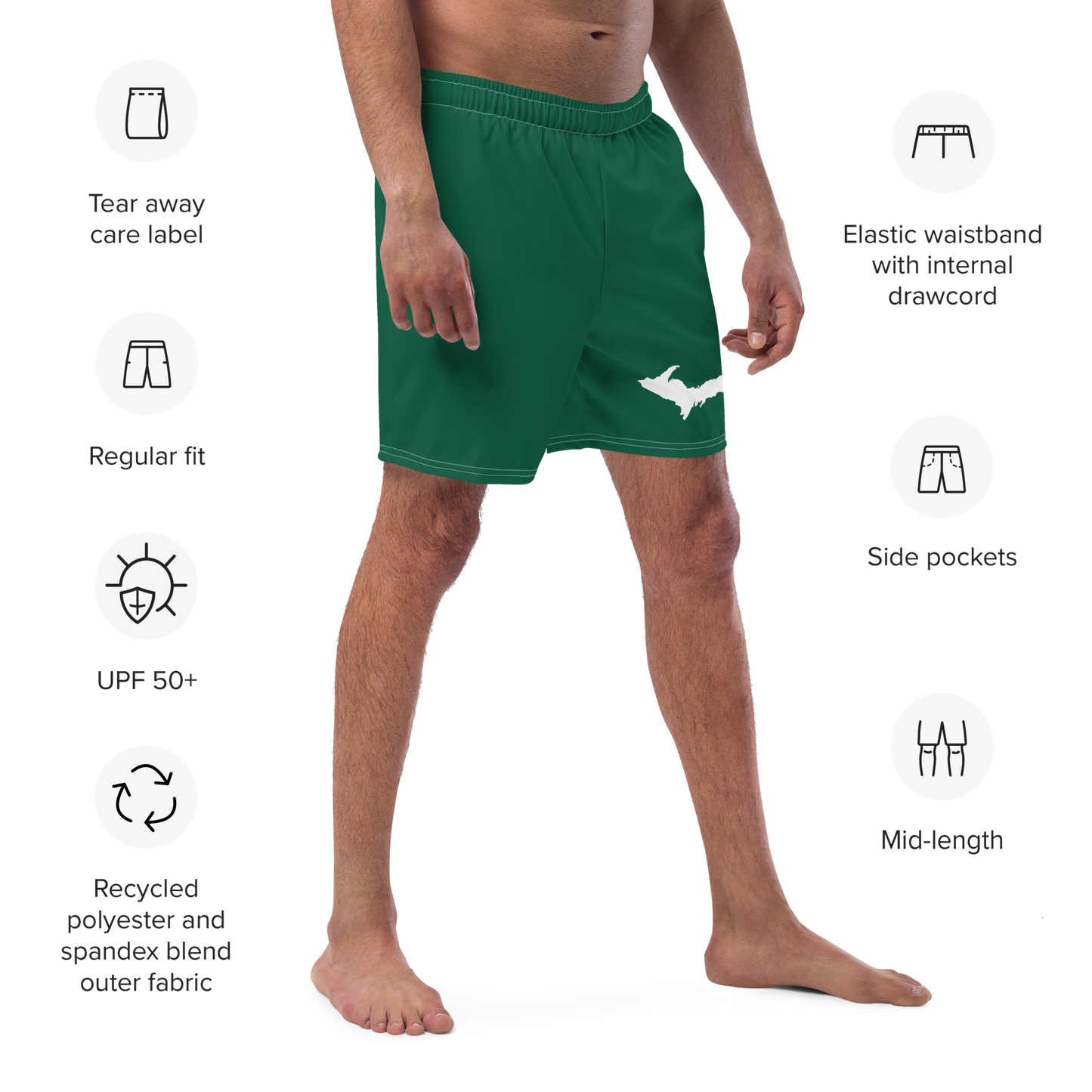 Michigan Upper Peninsula Men's Swim Trunks (w/ UP Outline ) | Superior Green