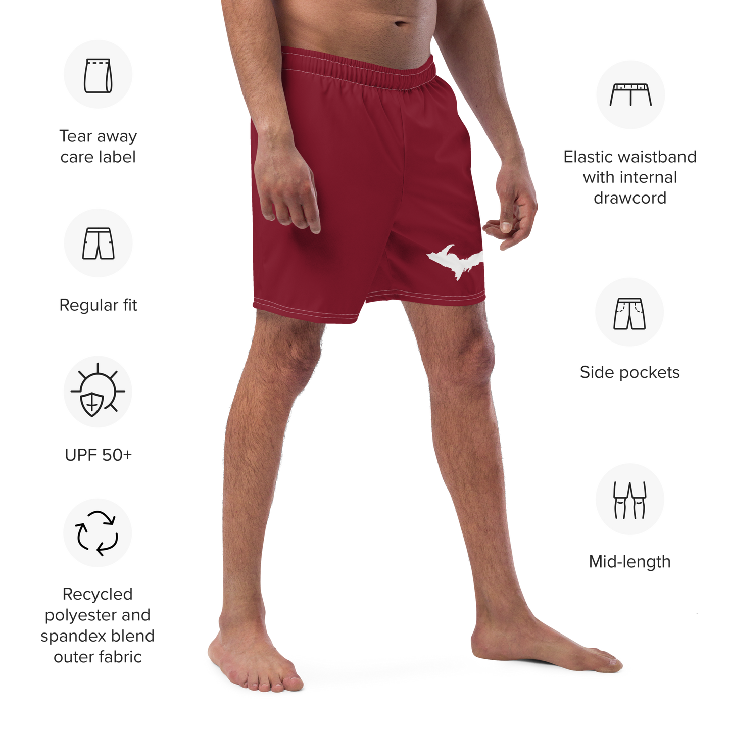 Michigan Upper Peninsula Men's Swim Trunks (w/ UP Outline ) | Burgundy