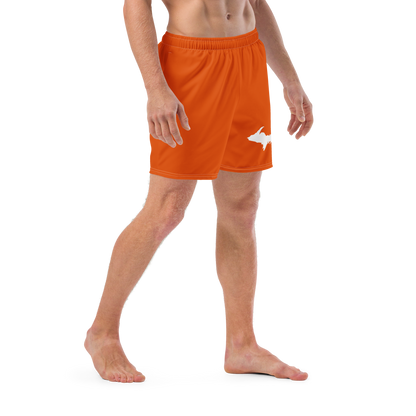 Michigan Upper Peninsula Men's Swim Trunks (w/ UP Outline ) | Maple Leaf Orange