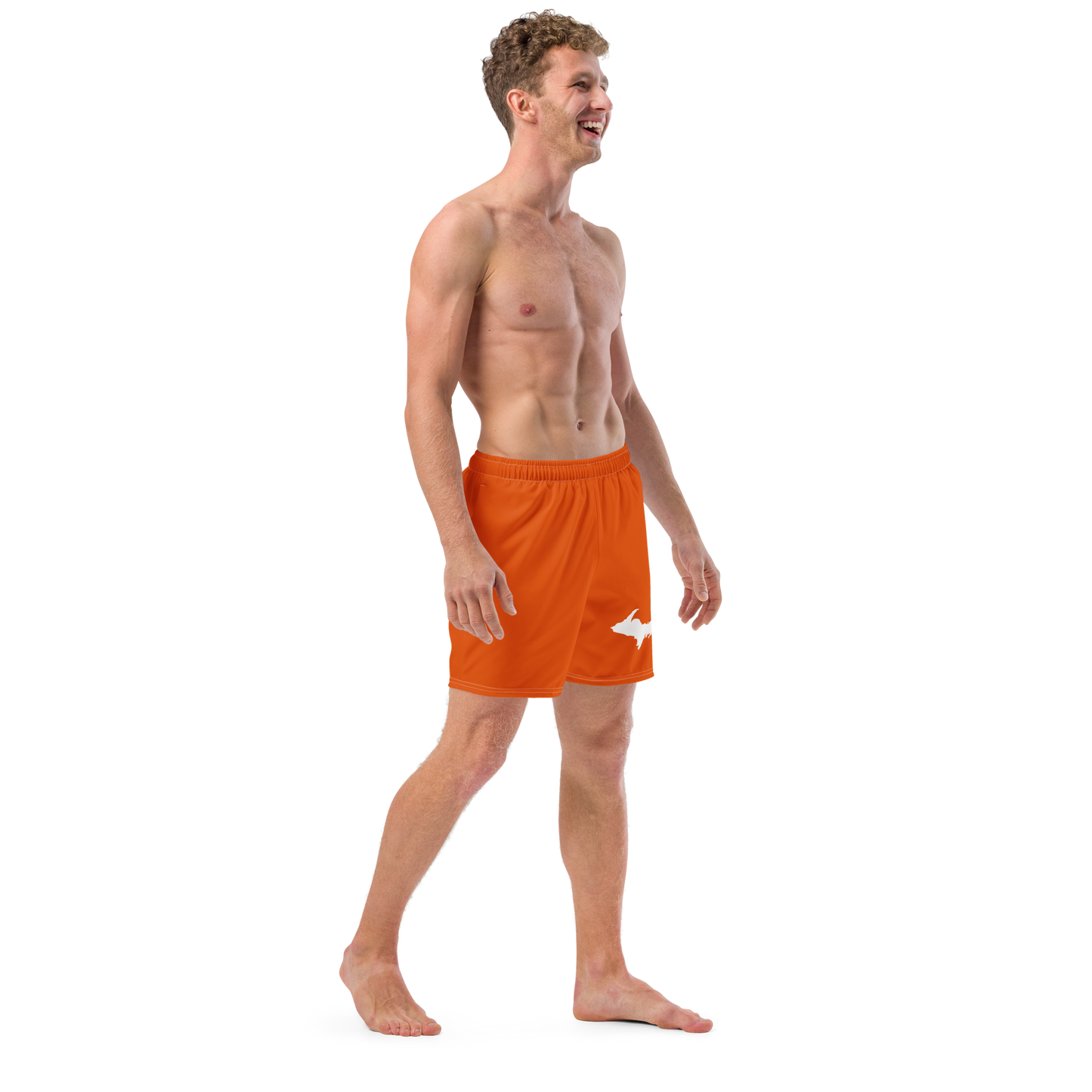 Michigan Upper Peninsula Men's Swim Trunks (w/ UP Outline ) | Maple Leaf Orange